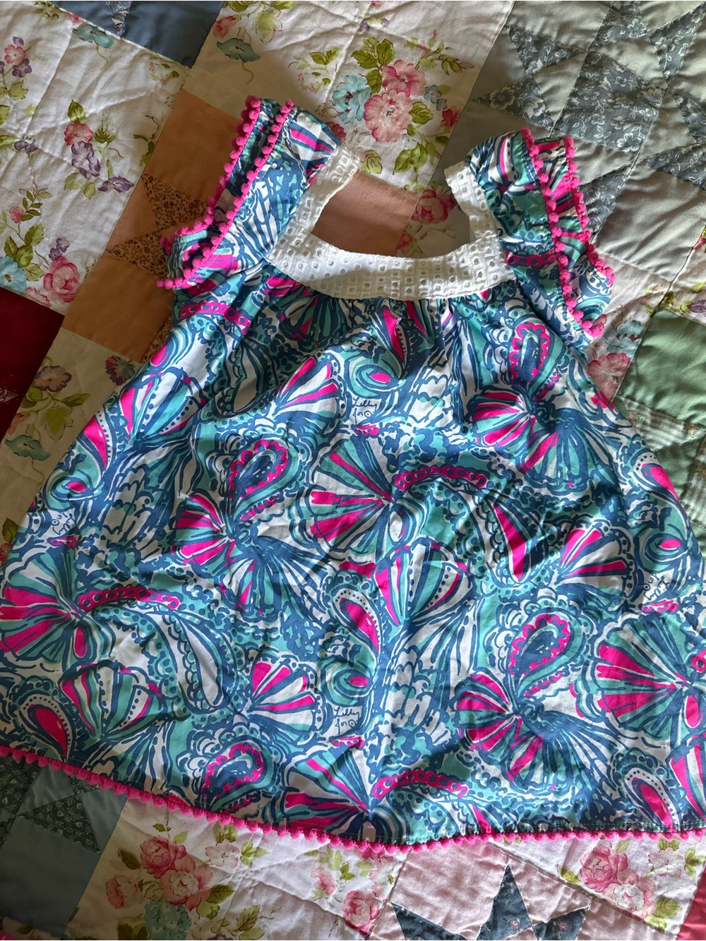 Lilly Pulitzer Girls Blue and Pink Paisley Flutter Sleeve Dress